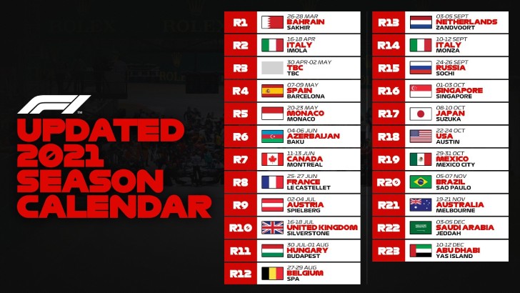 f1 calendar 2021